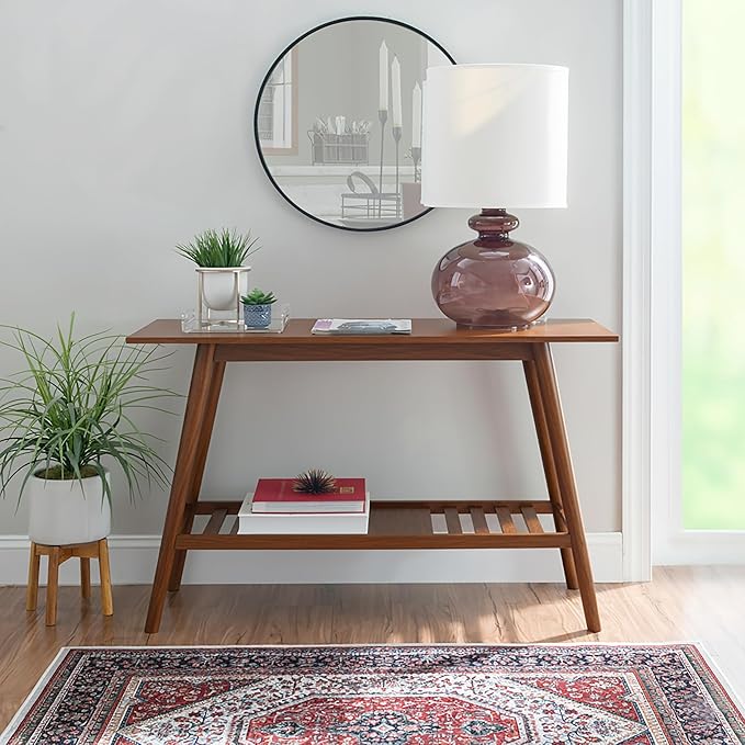 Linon Melissa Mid-Century Modern Walnut Console Table - Image 2