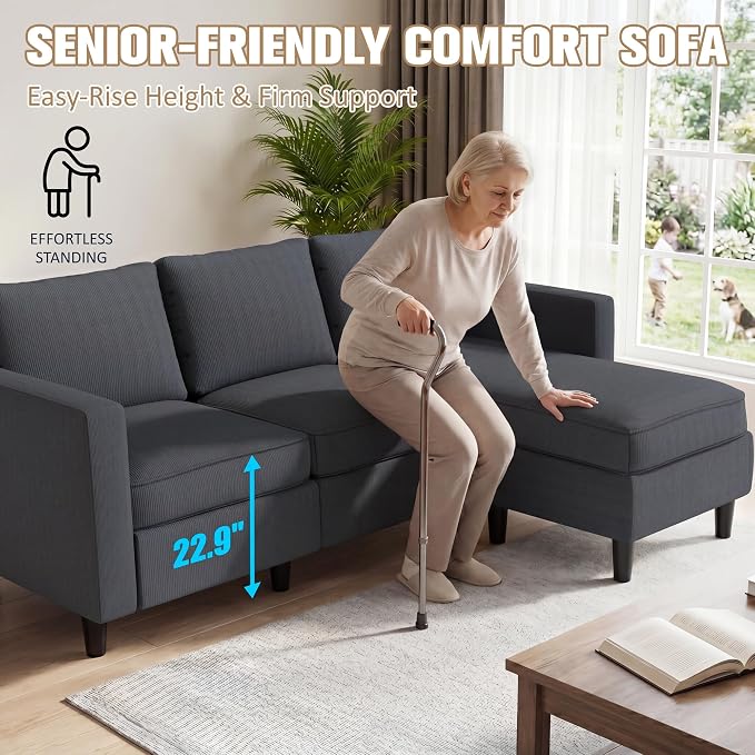 JAMFLY Couches for Living Room, 3-Seat Reversible Sectional Sofa - Image 7