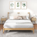 Giantex Boho Rattan Nightstand Set of 2, Mid Century Wood Night Stands - Image 2
