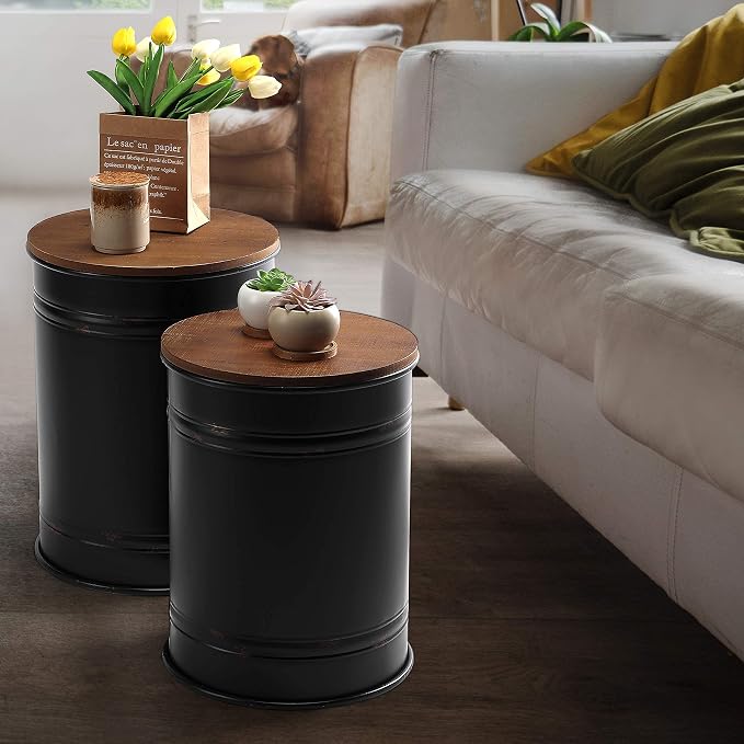 Rustic Storage Ottoman Seat Stool, Farmhouse Accent Side Table, Antique - Image 5