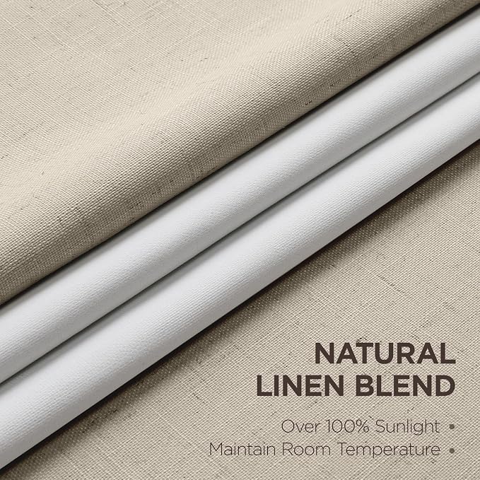 Joydeco 100% Blackout Pleated Curtains, Linen Window Curtains 2 Panel Sets 108 - Image 2