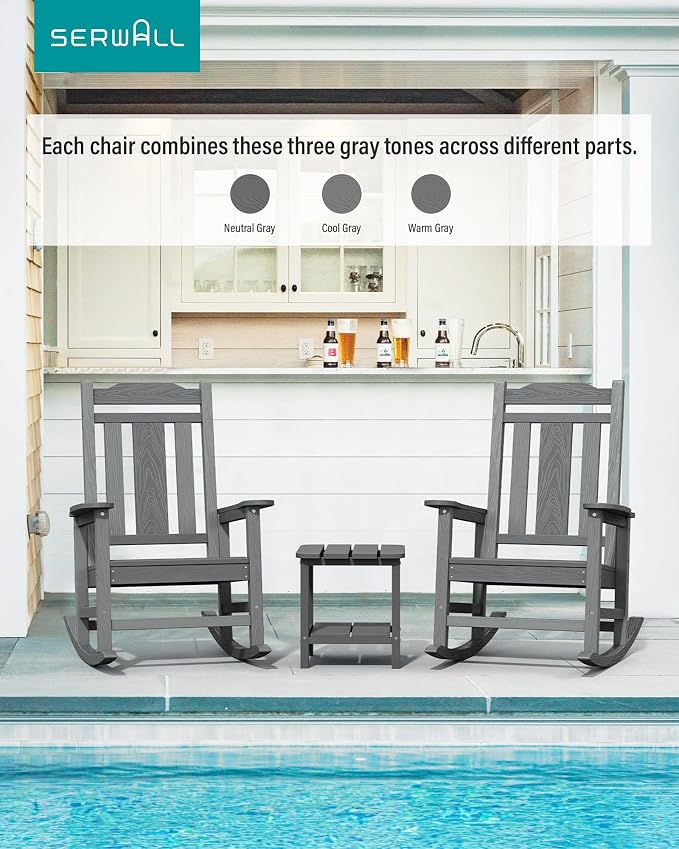 SERWALL Oversized Outdoor Rocking Chair Set of 4, All Weather Patio Rocking - Image 7