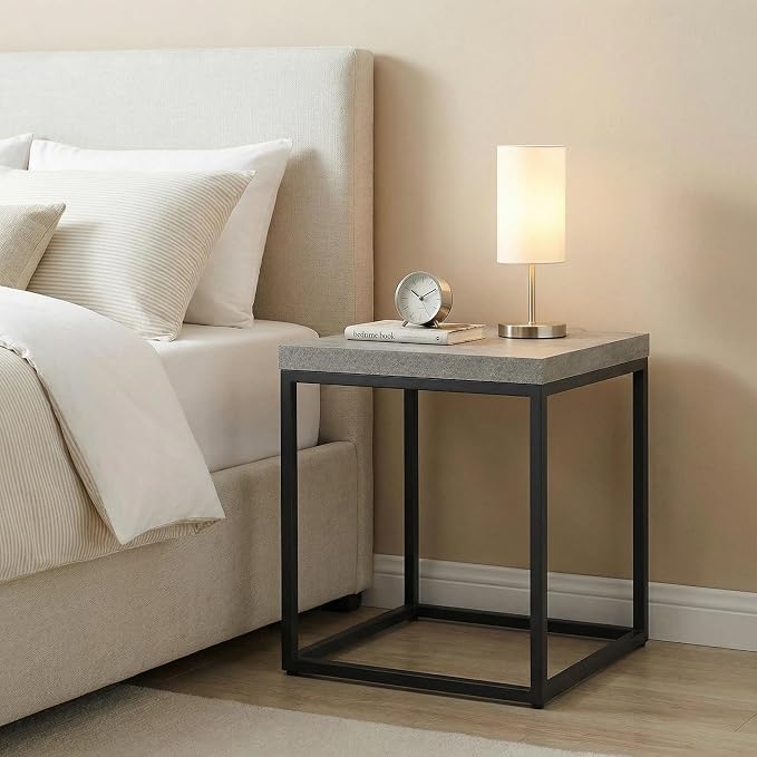 CENSI Modern Grey Square End Table, Extra Thick 1.6" Wood Top & Metal Frame - Image 5
