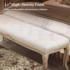 Cozyman Bedroom Bench, French Vintage Entryway Bench 52.5" Carving Upholstered - Image 5