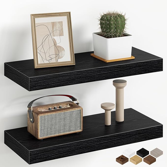 Fun Memories 16 Inch Floating Shelves Wall-Mounted, Engineered Wood Wall Shelves by FunMemories