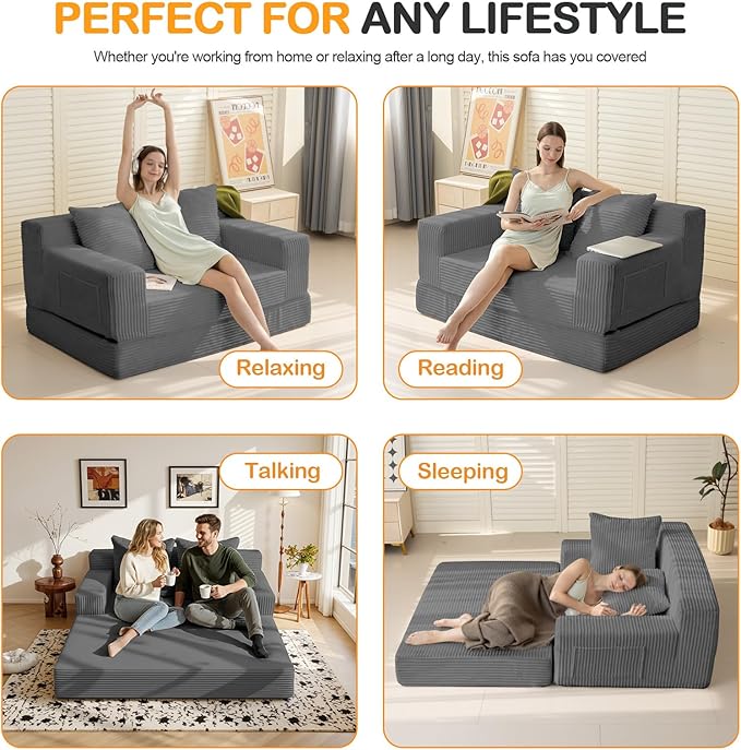 Erament Convertible Sofa Bed, Loveseat Folding Floor Futon Sleeper Sofa Couch - Image 5