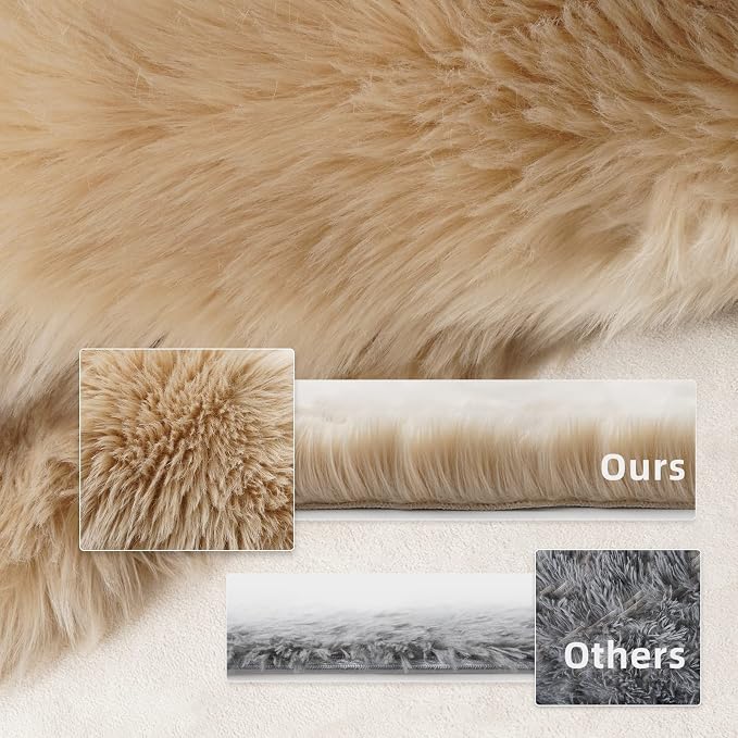 SERISSA 4x6 Fluffy Beige Faux Fur Area Rug - Image 3
