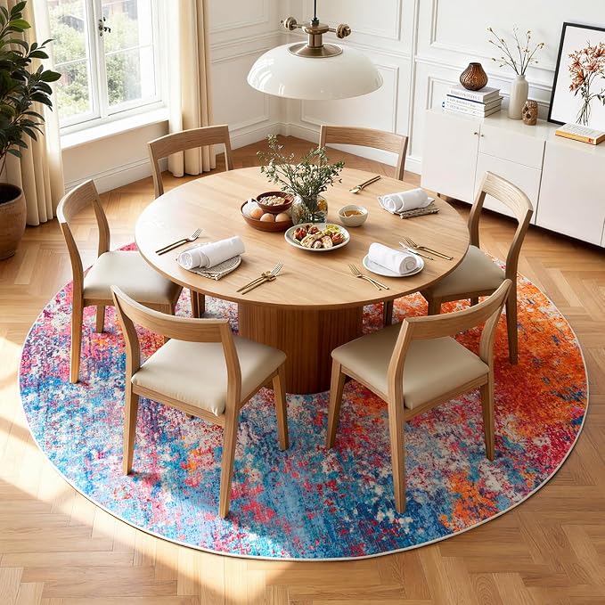 Rugflix Round Area Rugs 6Ft for Living Room, Washable Colorful Circle Rug | - Image 2