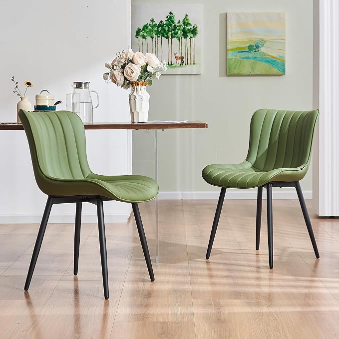YOUNUOKE Mid-Century Modern Dining Chairs Set of 2, Olive Green Faux Leather by YOUNUOKE