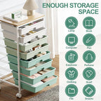 Storage Cart with 8 Drawers, Utility Cart with White Drawers and Wooden Tabletop - Image 8