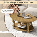 Oval Wood Coffee Table for Living Room, 2-Tier Solid Wood Coffee Table - Image 6
