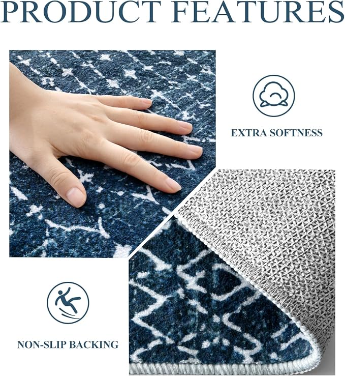 Lahome Moroccan Blue 3x5 Non-Slip Washable Soft Rug - Image 4