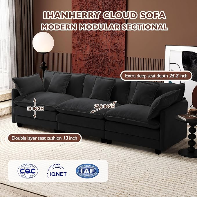 Ihanherry 111.4 Inch 3-Seater Cloud Sofa, Modular Sectional Couch, Modern Deep - Image 2
