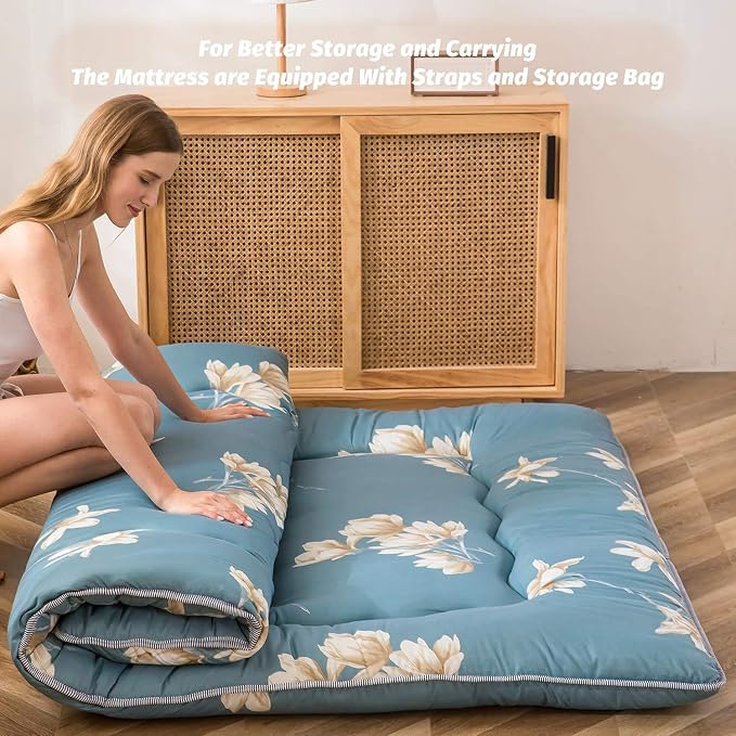MAXYOYO Floral Printed Rustic Japanese Style Futon Foldable Roll Up Camping - Image 3