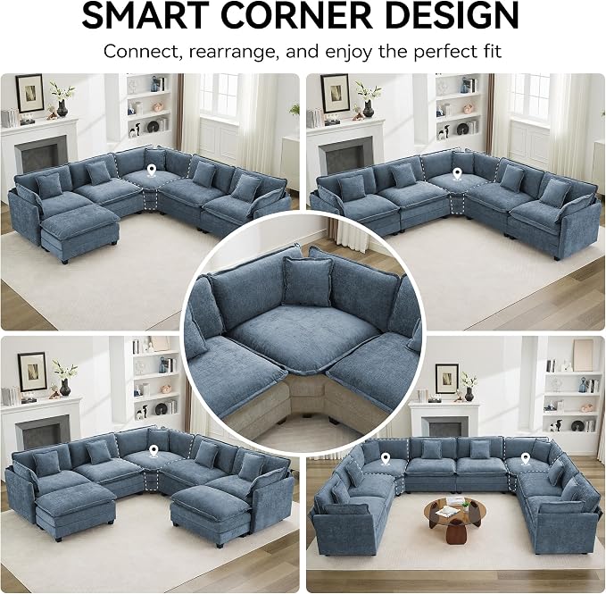147'' Oversized U Shaped Cloud Sectional Sofa, Chenille Deep Seat Couches - Image 6