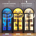 HWB Display Cabinet with Glass Doors, 5-Tier Tall Curio Cabinet with Lights - Image 3