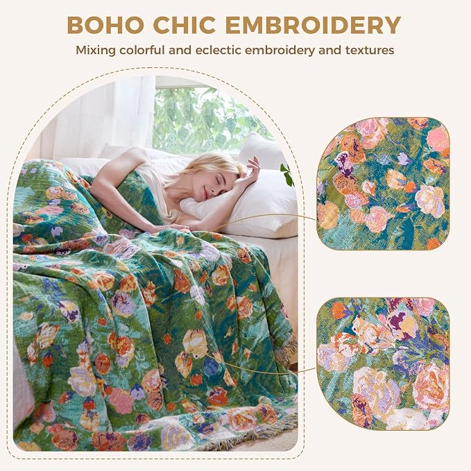 LUTBM Boho Throw Blanket for Bed Cotton Summer Blankets Twin Size for Bedroom - Image 3