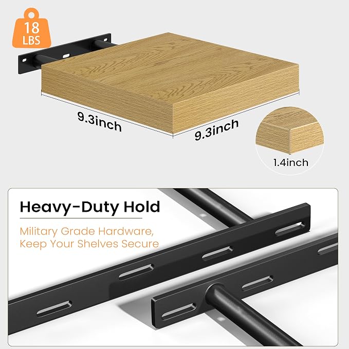 Fun Memories Floating Shelves for Wall, 9.3 Inch Set of 4 Rustic Wood Wall - Image 4