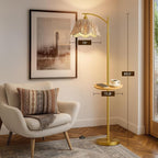 Oneach Floor Lamp with Table for Bedroom, Boho Standing Lamps with Foot Switch - Image 5