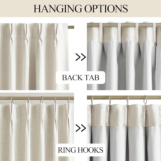 Vision Home Natural Pinch Pleated Full Blackout Curtains Linen Blended Room - Image 3