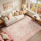 RELEANY Area Rugs 6'x9' Washable Non-Slip, Floral Vintage Distress Print by RELEANY