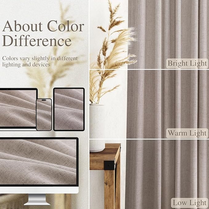 Brownish Grey Linen Curtains for Living Room Extra Long 144 Inches Long Back - Image 3