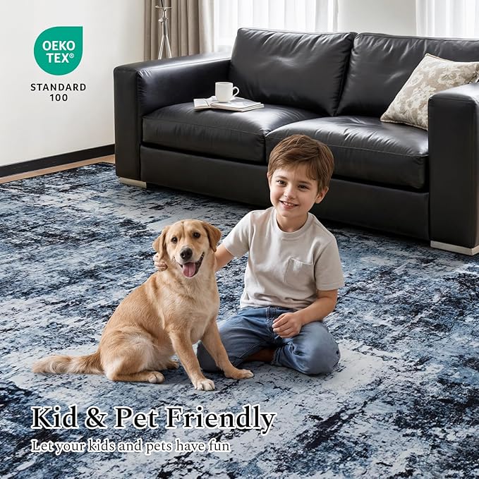 Rugflix Round Area Rugs 4Ft for Living Room, Washable Navy Blue Circle Rug | - Image 6