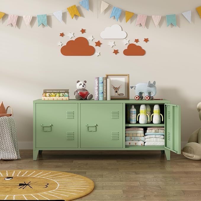 MIOCASA Metal Storage Cabinet, 3 Door TV Stand, Metal TV Cabinet - Image 2