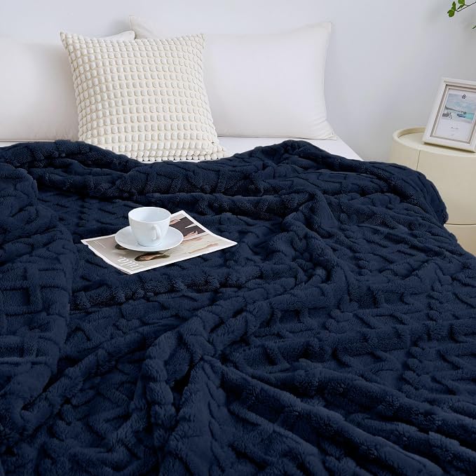 Aganear Fleece Throw Blanket for Couch Sofa 50"x60" Navy | Lightweight Fuzzy - Image 4