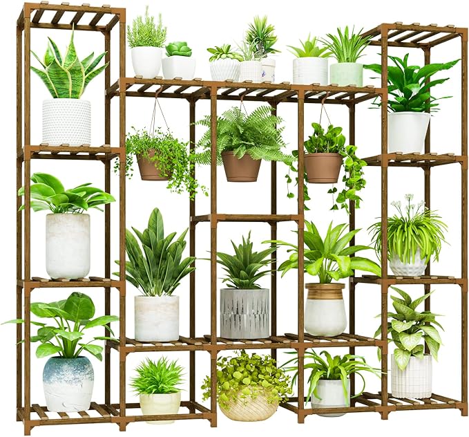 Bamworld Large Plant Stand Indoor Outdoor Hanging Shelf by Bamworld