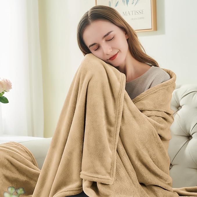 BEDELITE Fleece Blanket Soft Plush Twin Size Blanket Light Camel 60"x80" | - Image 3