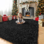 Amdrebio Black Fluffy Fuzzy Area Rug 4x6 - Image 5