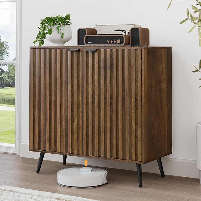 Smuxee Fluted Sideboard Cabinet, Freestanding Walnut Buffet Cabinet by Smuxee