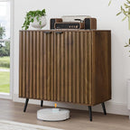Smuxee Fluted Sideboard Cabinet, Freestanding Walnut Buffet Cabinet by Smuxee