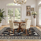 Black Floral Area Rug 9x12 for Living Room Bedroom | Low Pile; Non Slip;Machine - Image 5