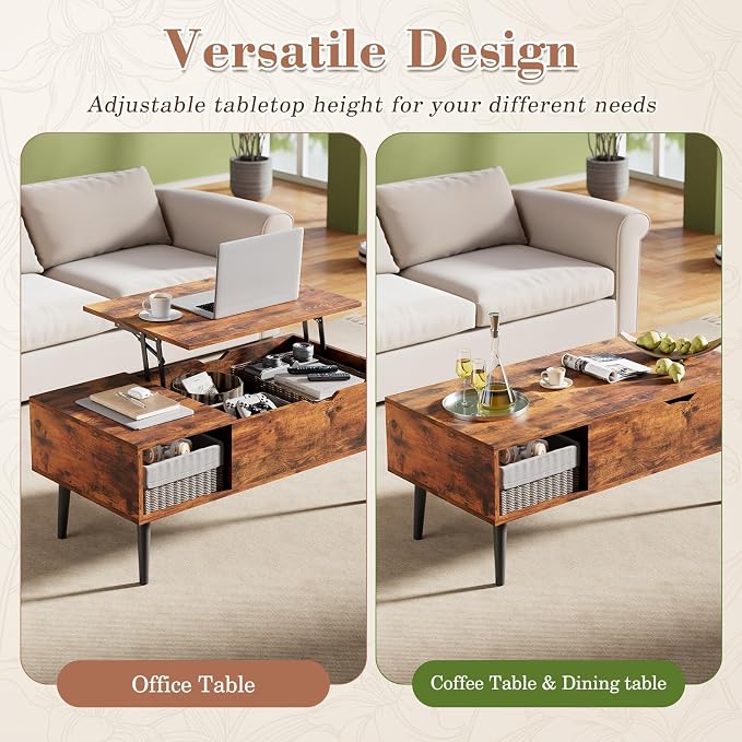 OLIXIS Wooden Coffee Table, Lift Top Coffee Table - Image 7