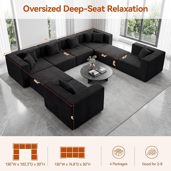 MONVANE Modular Sectional Sofa, Oversized 8 Seat Convertible U Shaped Couch - Image 3