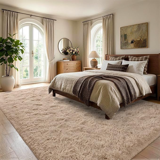 5x7 Beige Fluffy Soft Area Rug Non-Slip - Image 3