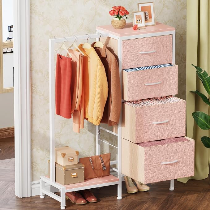 HIGDBFE Dresser with Hanging Rack, 4 Drawers Small Closet - Image 7