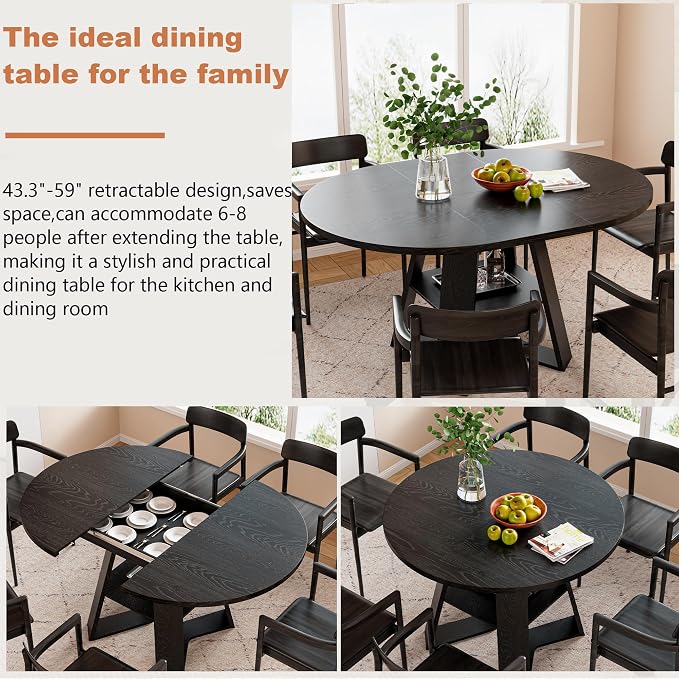 43.3in-59in Extendable Round Dining Table - Image 4