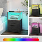 TUTOTAK LED End Table with Charging Station, Nightstand with Cloth Drawer - Image 5