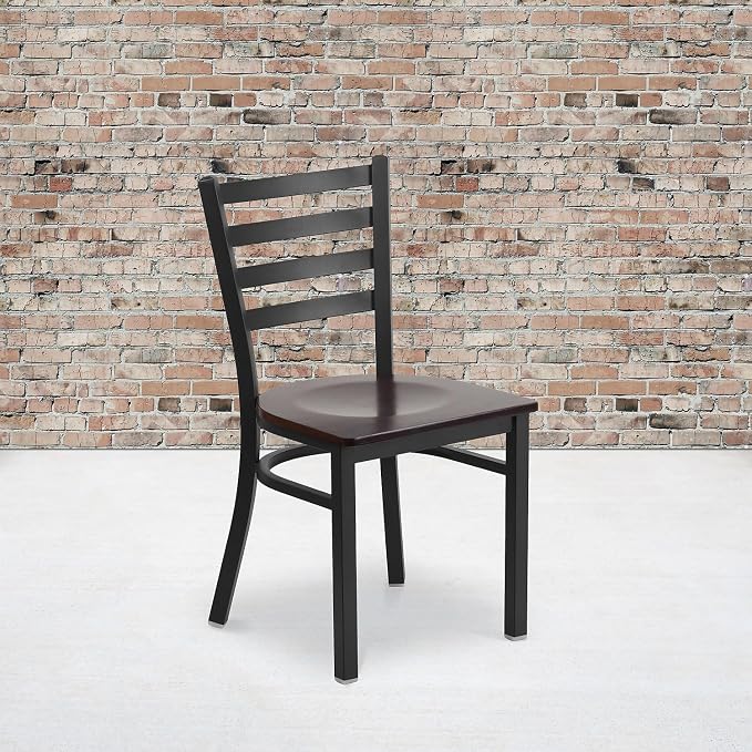 Flash Furniture 2 Pack HERCULES Series Black Ladder Back Metal Restaurant Chair - Image 2