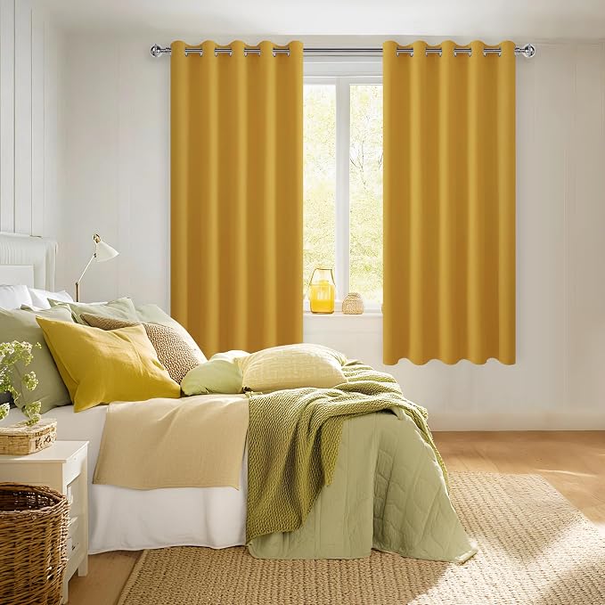 Blackout Curtains for Bedroom, 60 x 63 Inches Length Mustard Yellow | Thermal - Image 6