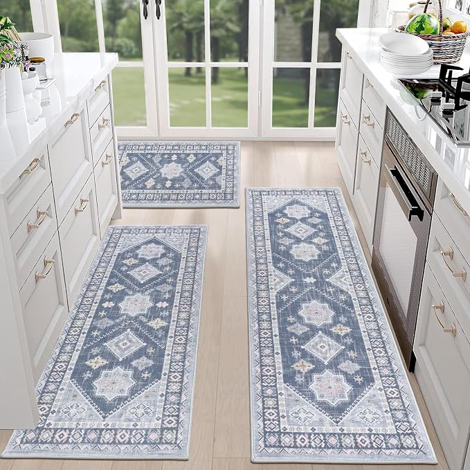 HEBE Boho Kitchen Rugs Set of 3, Non Slip Washable Kitchen Mats - Image 3