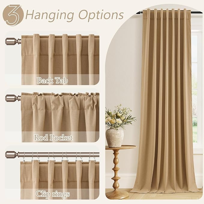100% Blackout Linen Curtains 84 Inch Length 2 Panels Set - Image 6