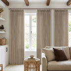 Pinch Pleat 84 Inch Semi Sheer Linen Memory Trained Curtains Camel Tan 50W | - Image 9