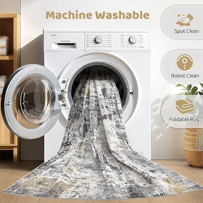 LOONGRUG 6x8 Area Rug Washable Neutral Modern Living Room Rugs Grey Beige | - Image 2