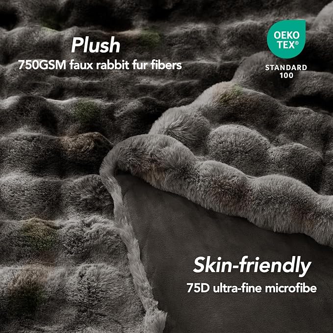 L'AGRATY Faux Rabbit Fur Throw Blanket - Image 4