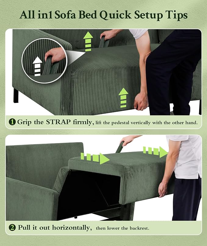 Welzona 47.2" Convertible Sofa Bed Couch, Comfy Corduroy Loveseat Sleeper Sofa - Image 9