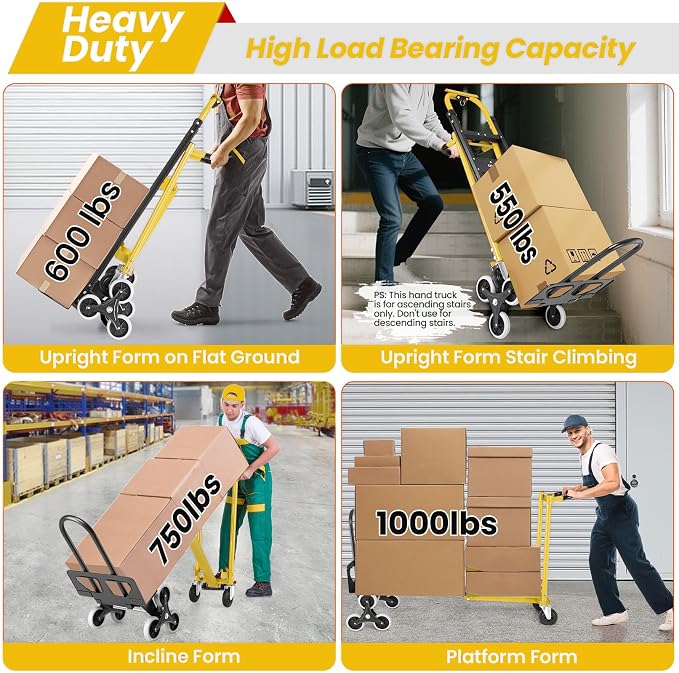 4-in-1 Hand Truck Dolly Heavy Duty Industrial Convertible, 1000 LBS Stair - Image 5